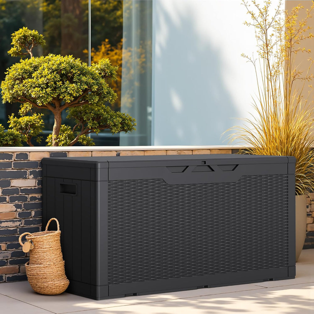 Greesum Outdoor Storage Box 100 Gallon Storage Bin with Lid for Patio Furnitu...