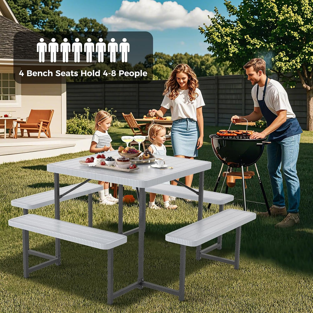 GIANTEX Picnic Table Bench Set for 4-8 People, 34" Outdoor Square Dining...