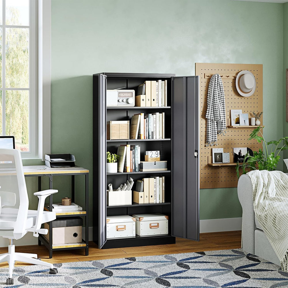 Metal Garage Storage Cabinets with Lock Door and Adjustable Shelves, Steel To...