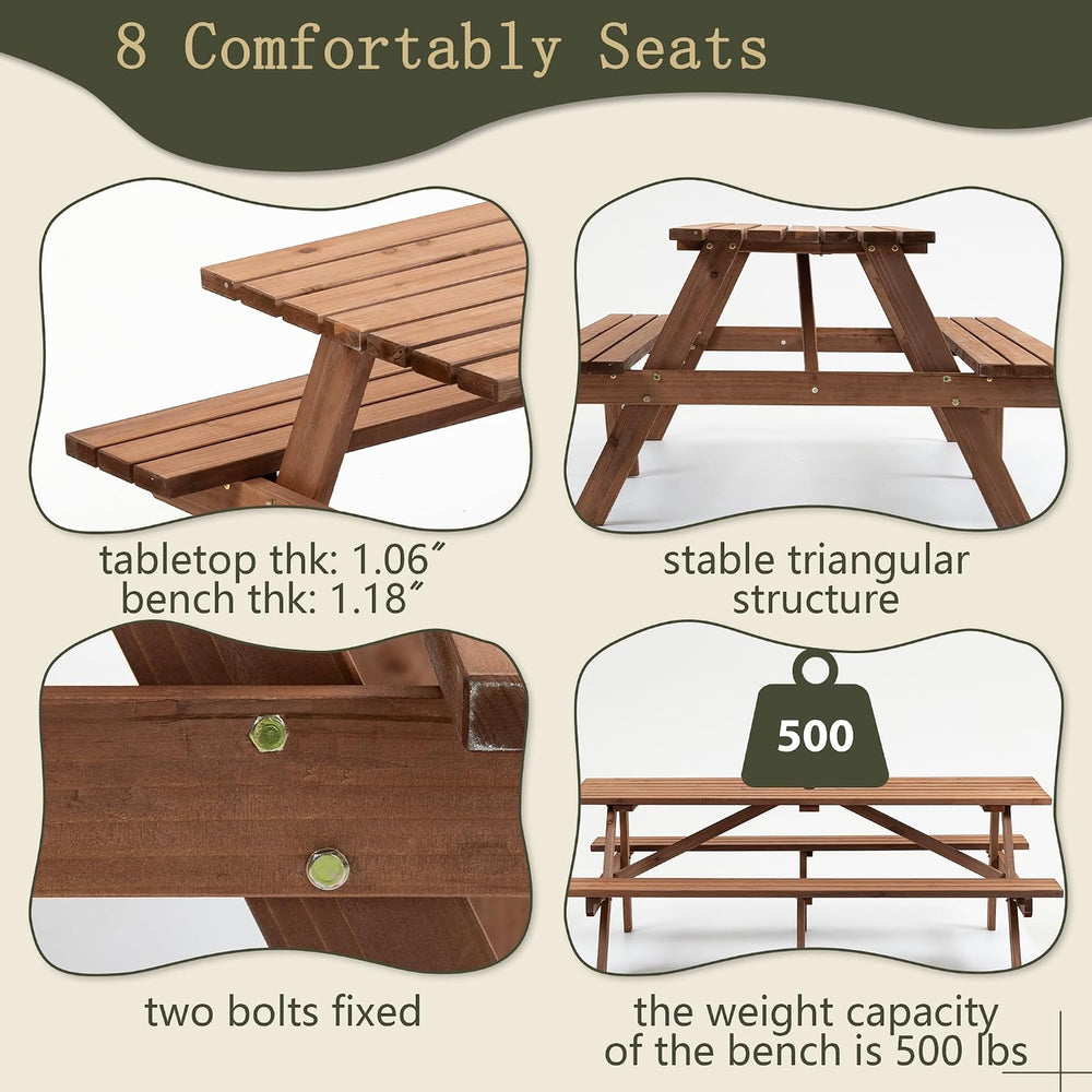 Brown 75" Rectangular Wooden Picnic Tables for Outdoors