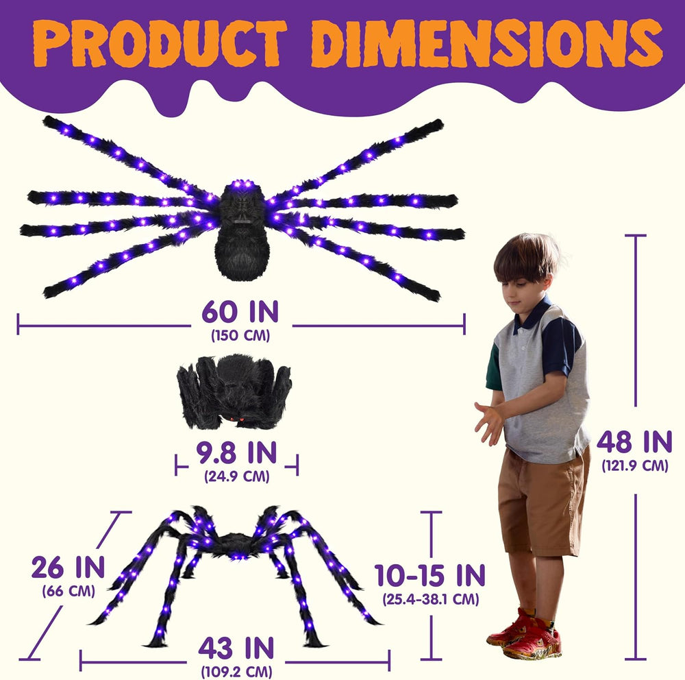 JOYIN 2 Pack 5 Ft Halloween Light Up Spiders Outdoor Decorations, Scary Giant...