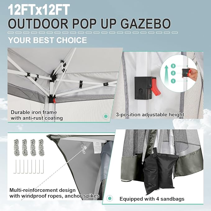 COBIZI 12x12 FT Pop up Gazebo on Clearance Outdoor pop up Canopy Tent,carpas ...