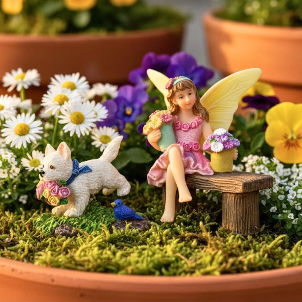 Fairies for Fairy Garden - 4 Piece Set with Tree Swing | Hand-painted resin; ...