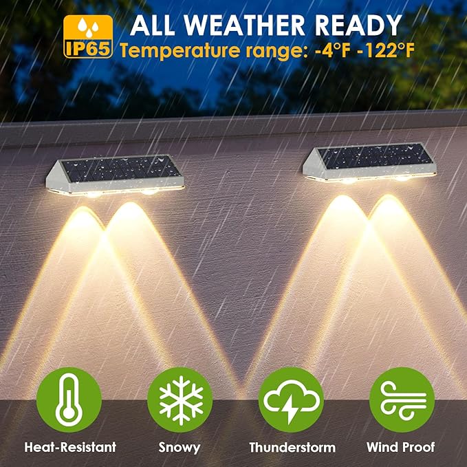 Solar Fence Lights Outdoor - 2700/4000/6000K 3 Modes, IP65 Waterproof Fence S...