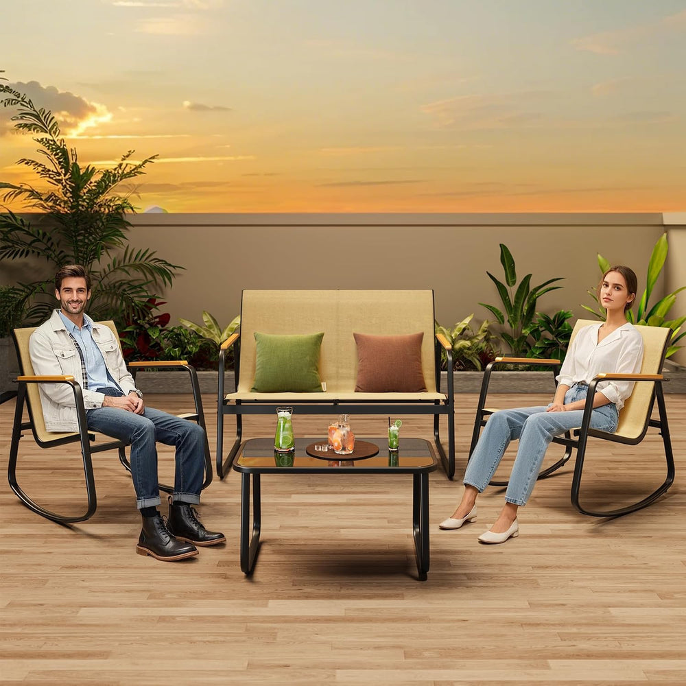 Ahomly Outdoor Patio Furniture Set 4 Pieces, Conversation Textilene, Brown
