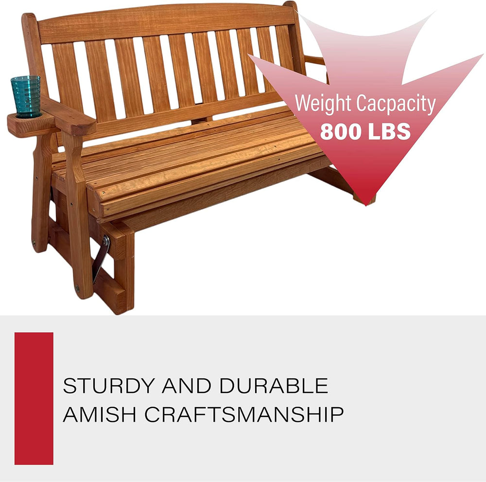 Amish Heavy Duty 800 Lb Mission Pressure Treated Porch Glider with Cupholders...