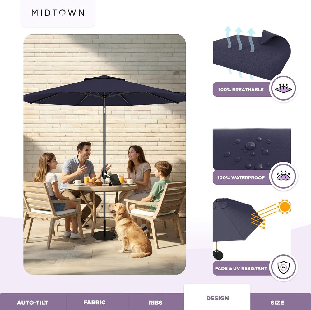 Midtown Umbrellas Lean - 9 Ft Patio Umbrella, Navy Blue Canopy