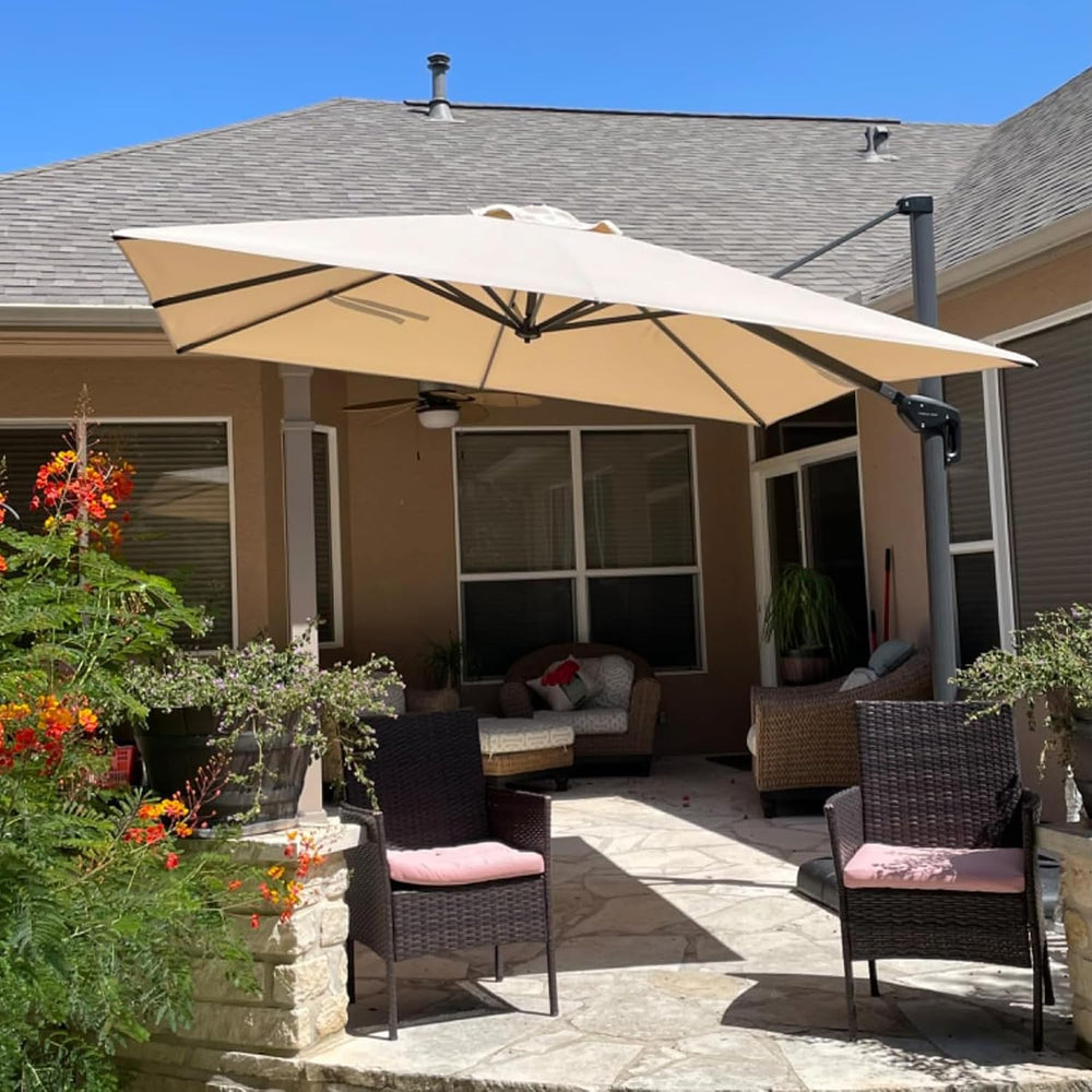 PURPLE LEAF Patio Umbrella with Base Outdoor 10' x 10' 360° Rotation ...