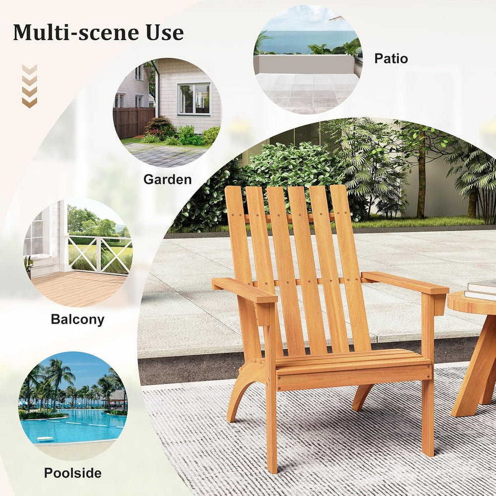 Tangkula Outdoor Adirondack Chair, Solid Acacia Wood Fire Pit Chair with Incl...