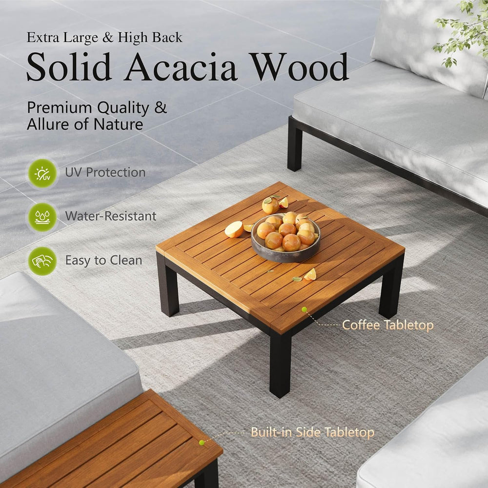 Sophia & William 10-Seat Metal Patio Sofa Sectional Set with Gray Cushions