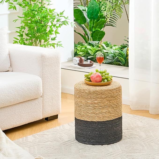 Wimarsbon Natural Seagrass Foot Stool, Hand Weaving Round Ottoman, for Living...