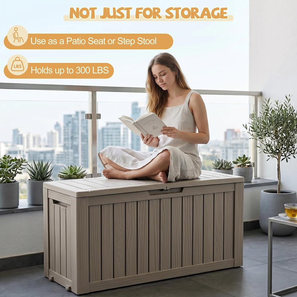 Outdoor Storage Box, 165 Gal Gen 2 Resin Deck Box w/ Gas Struts & Wheels