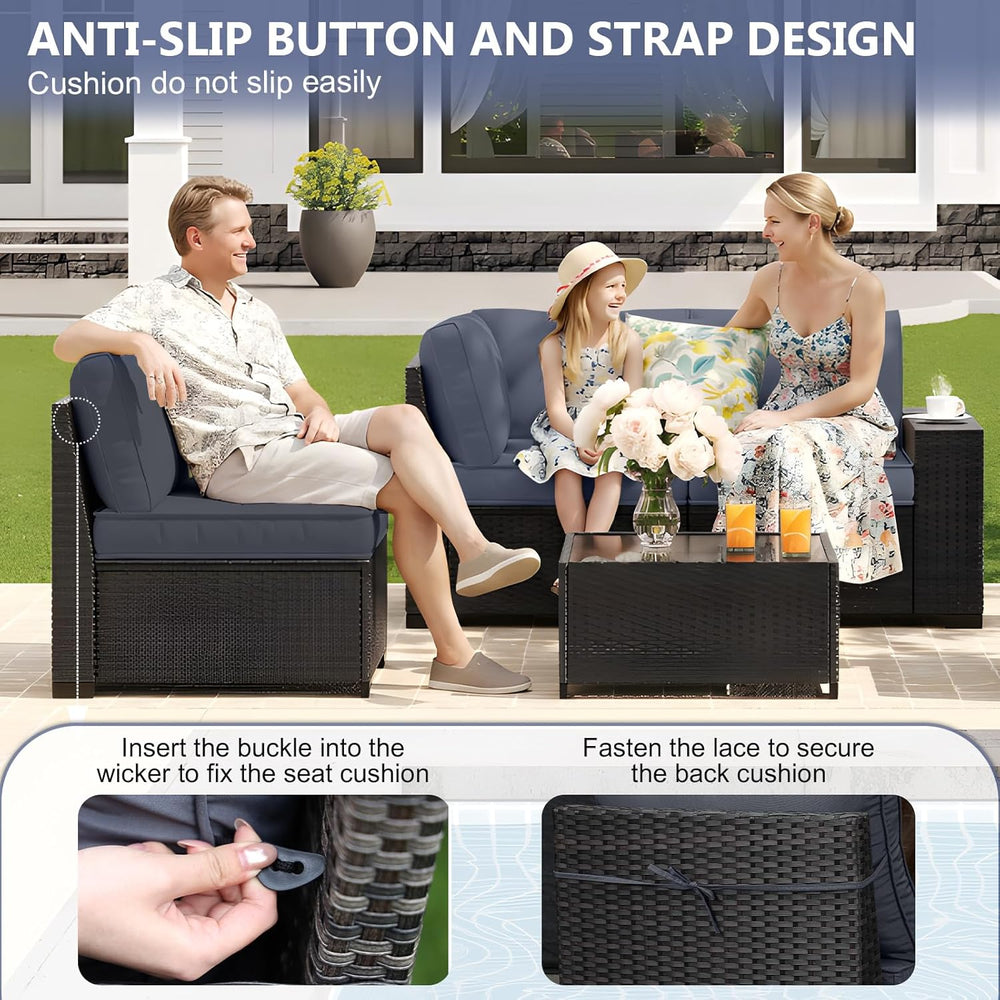 5 Pieces Patio Furniture Set, Outdoor Sofa with Waterproof Cushions, Rattan L...