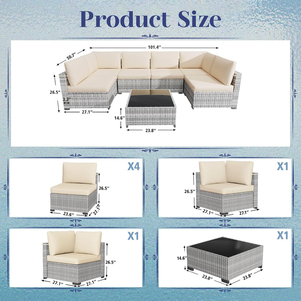 KIGOTY 7-Piece Patio Furniture Set, All-Weather PE Rattan Outdoor Sectional S...