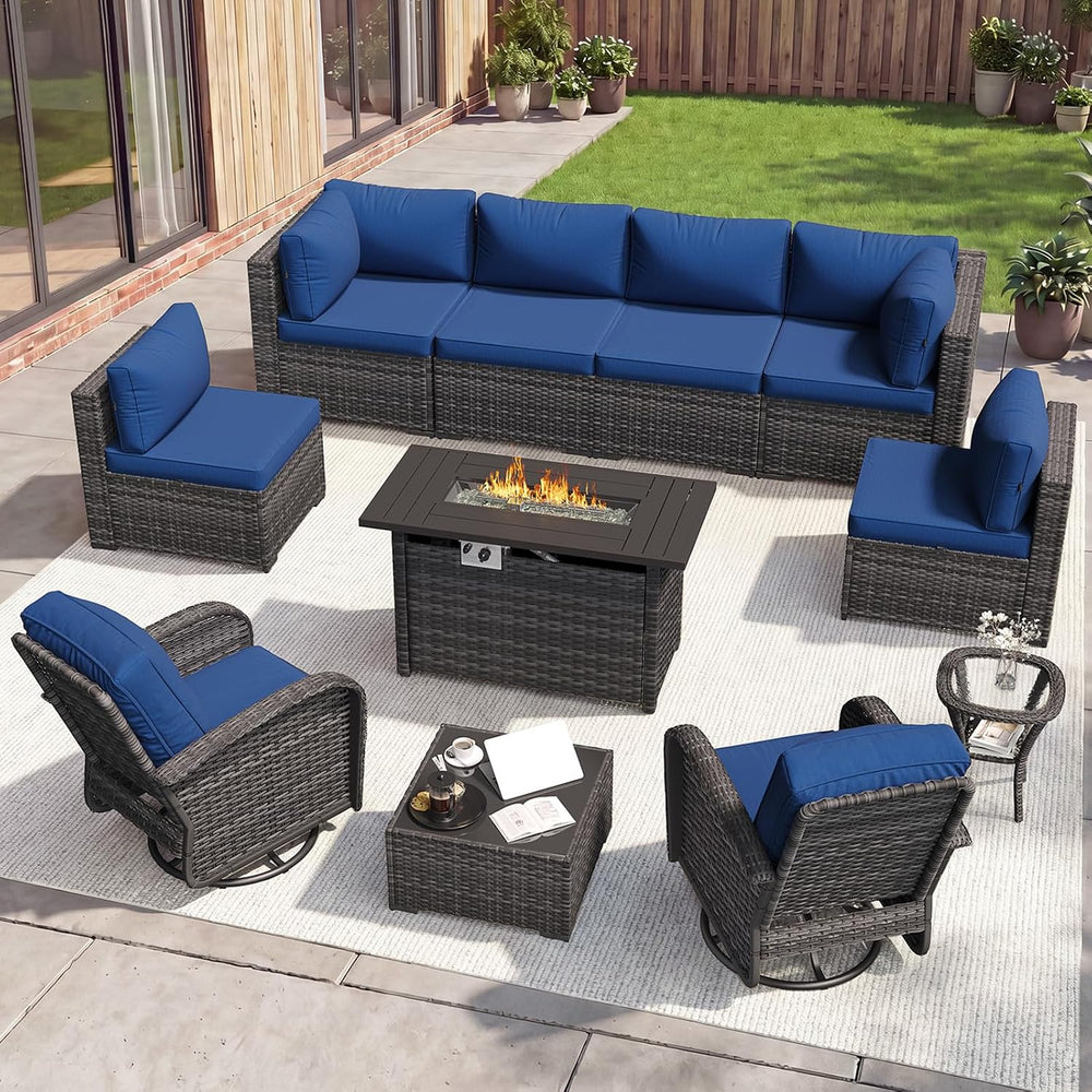 Aoxun 11 Piece Outdoor Patio Furniture Set with 44'' Fire Pit Table, ...