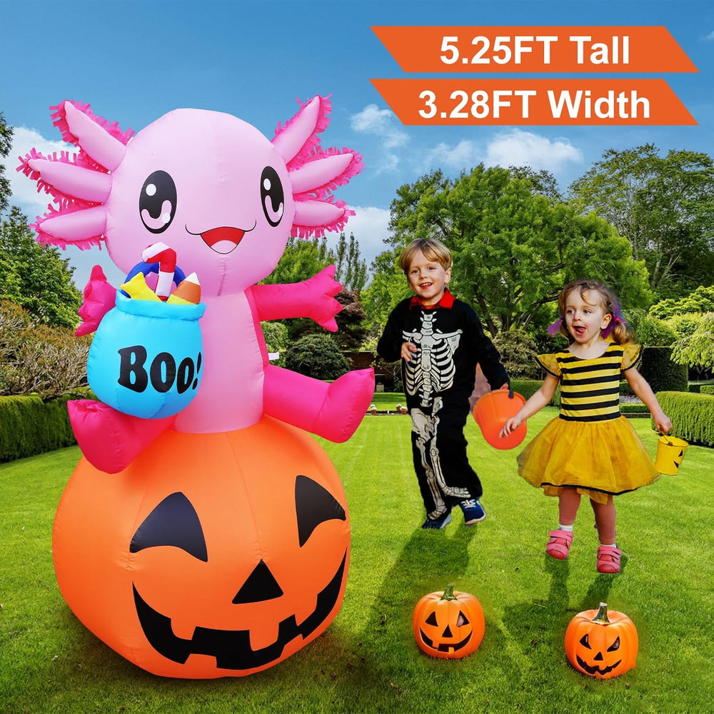 anroog Halloween Decorations Outdoor 5.2FT Axolotl Inflatables Pumpkin Blow U...