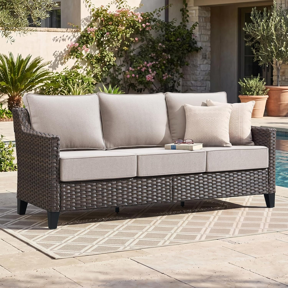 Luxury 6" Thick Cushioned 3-Seat Outdoor Patio Sofa