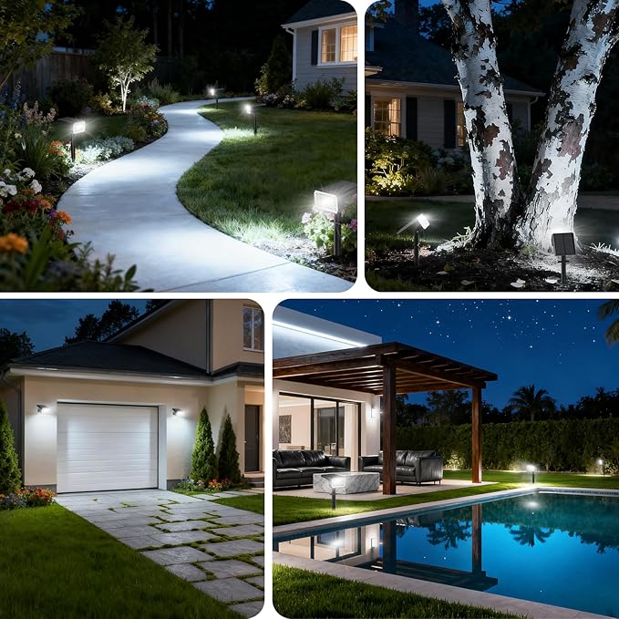 Solar Spot Lights Outdoor Waterproof IP65, [4 Pack/100 LED/4 Modes] 2-in-1 So...