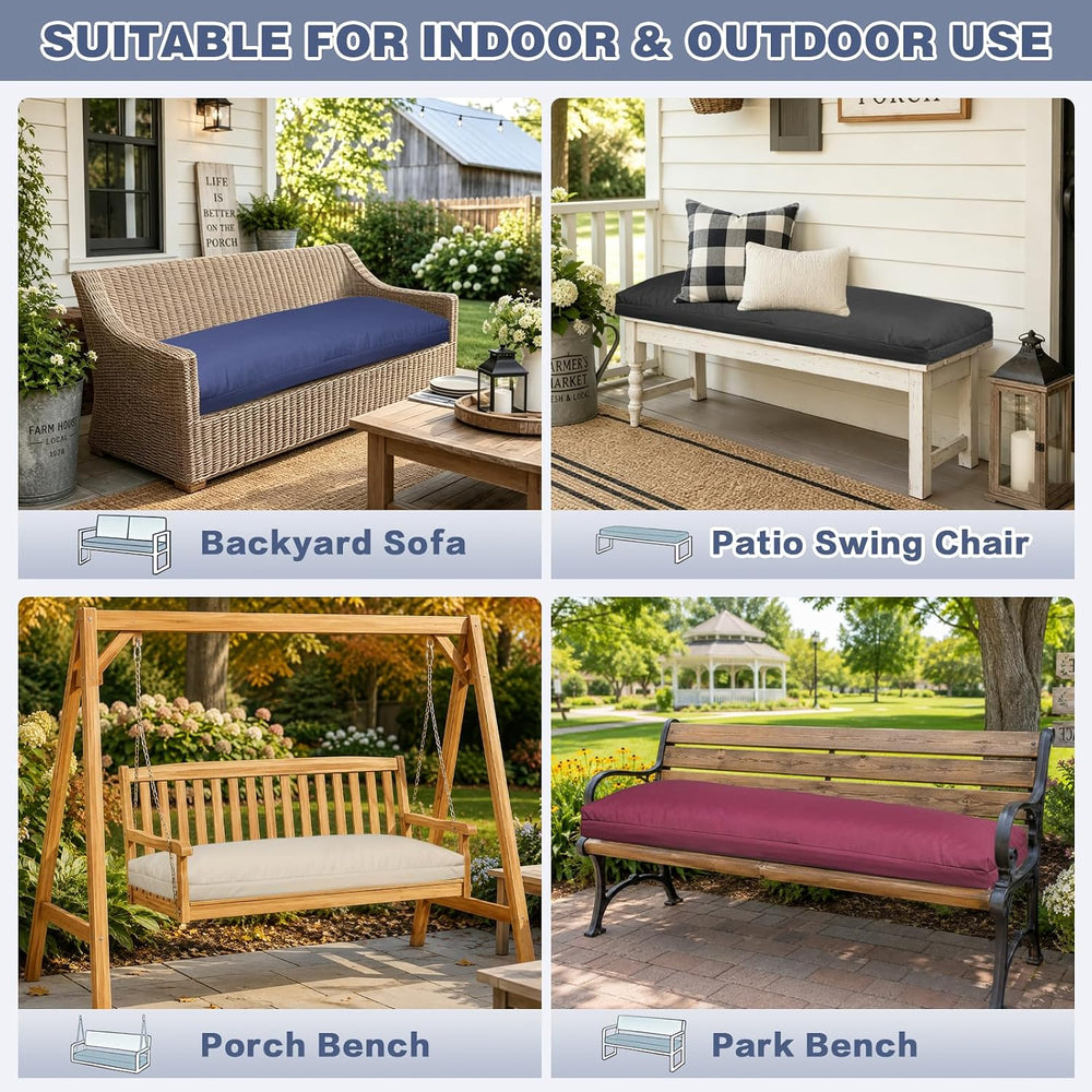 baibu Waterproof Outdoor Bench Cushion with Ties, 42 x 16 x 3.5 Inch, Grey