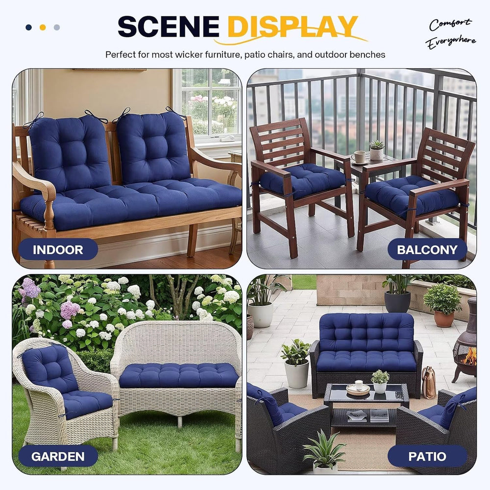 3 Pcs Waterproof Wicker Chair Cushions Thick Seat Pad for Outdoor Furniture