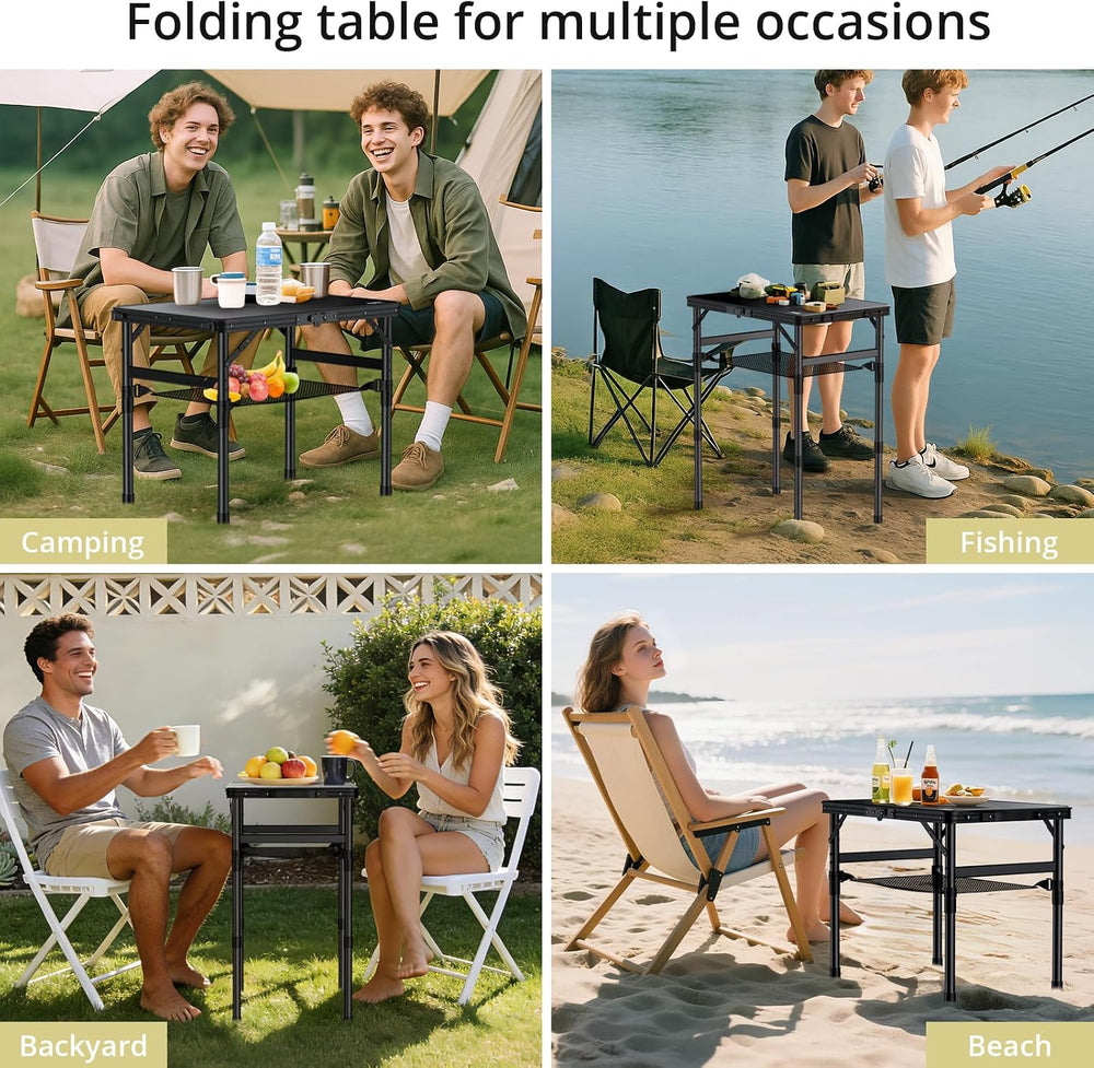2 ft Small Folding Table, 3 Adjustable Height for Camping, 23" X 16"