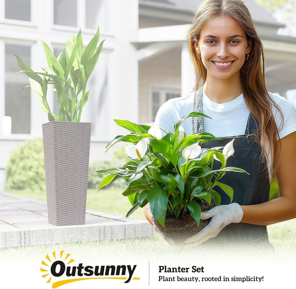 Outsunny 23.6 Inch Tall Planters for Outdoor Plants Set of 2, Brown