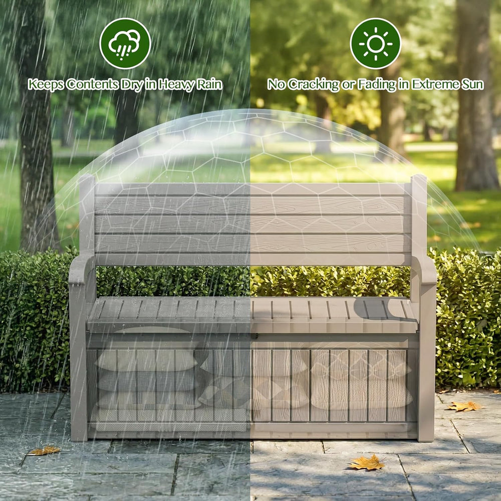 110 Gallon Outdoor Storage Bench, Lockable Patio Storage Bench, Grey