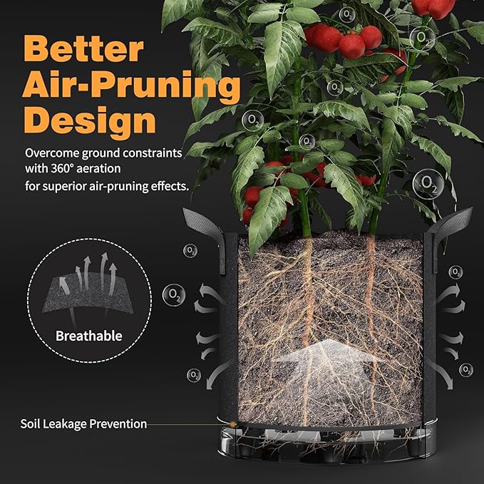 Self-Watering Grow Bags, 5-Pack 10 Gallon 420G Thick Nonwoven Fabric Pots wit...