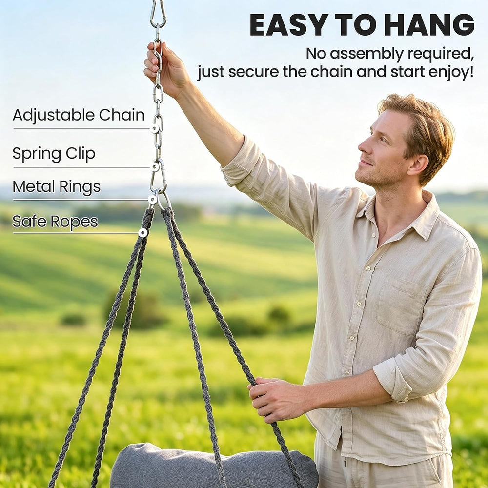 Outsunny Hammock Swing Chair w/Large Cushion Cotton Rope Chain Dark Gray