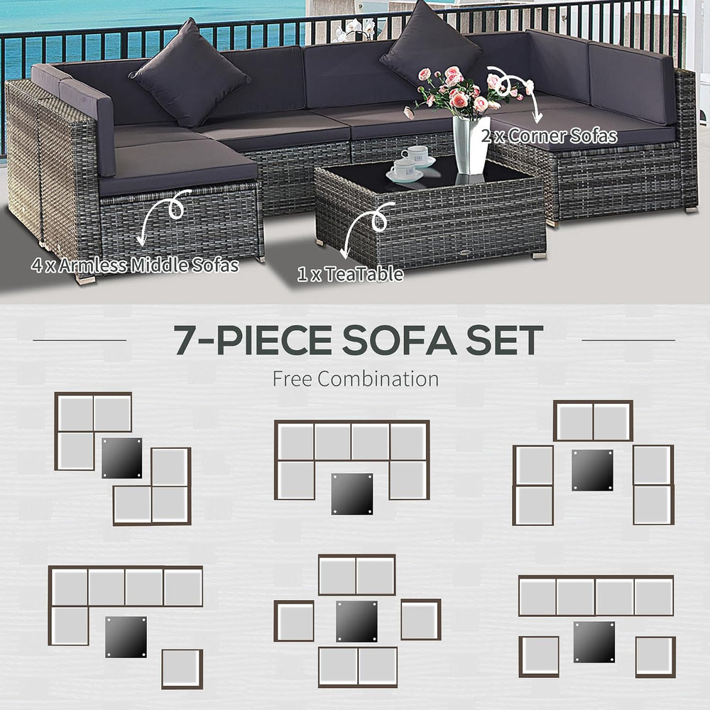 Outsunny 7 Piece Patio Furniture Set Wicker Outdoor Sectional Gray