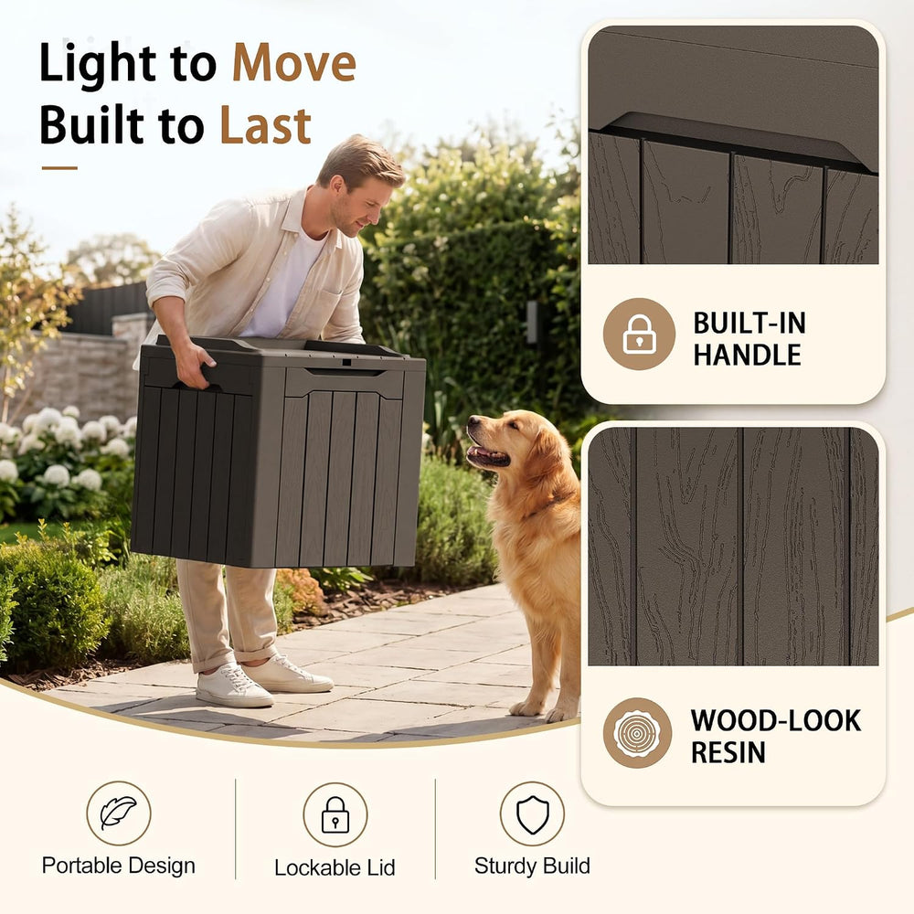 JUMMICO 31 Gallon Resin Deck Box Waterproof Outdoor Storage Boxes