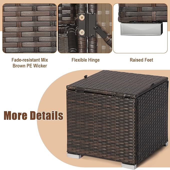 RELAX4LIFE Wicker Outdoor Storage Ottoman, 2-Piece Rattan Footstool w/Removab...