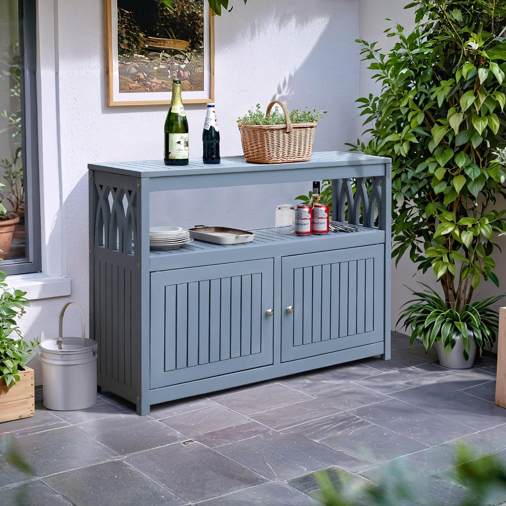 Flamaker Acacia Wood Outdoor Storage Cabinet,Waterproof Potting Table,Gray