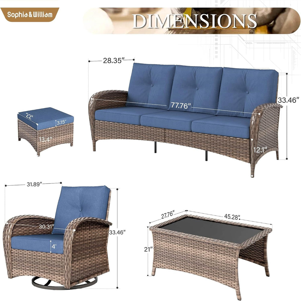 Sophia & William 6-Piece Wicker Patio Furniture Set, Navy Blue
