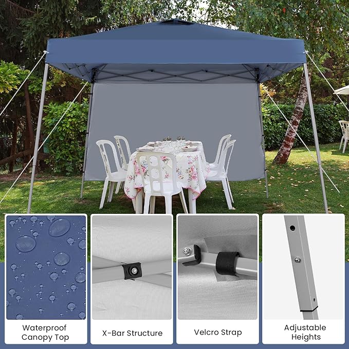 10X10 Pop Up Canopy, Slant Legs Instant Outdoor Canopy Tent with 1 Sidewall, ...