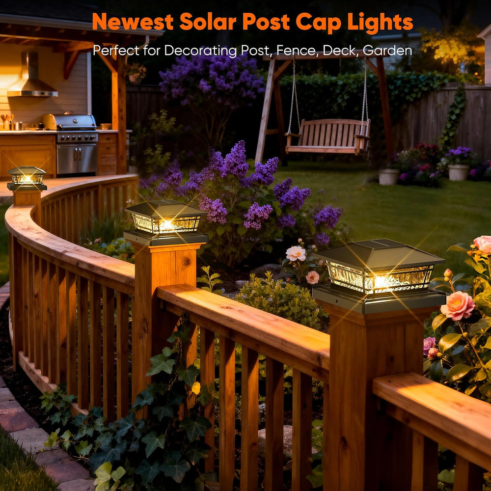Solar Post Cap Lights Outdoor 8 RGB Solid Colors & Color Changing