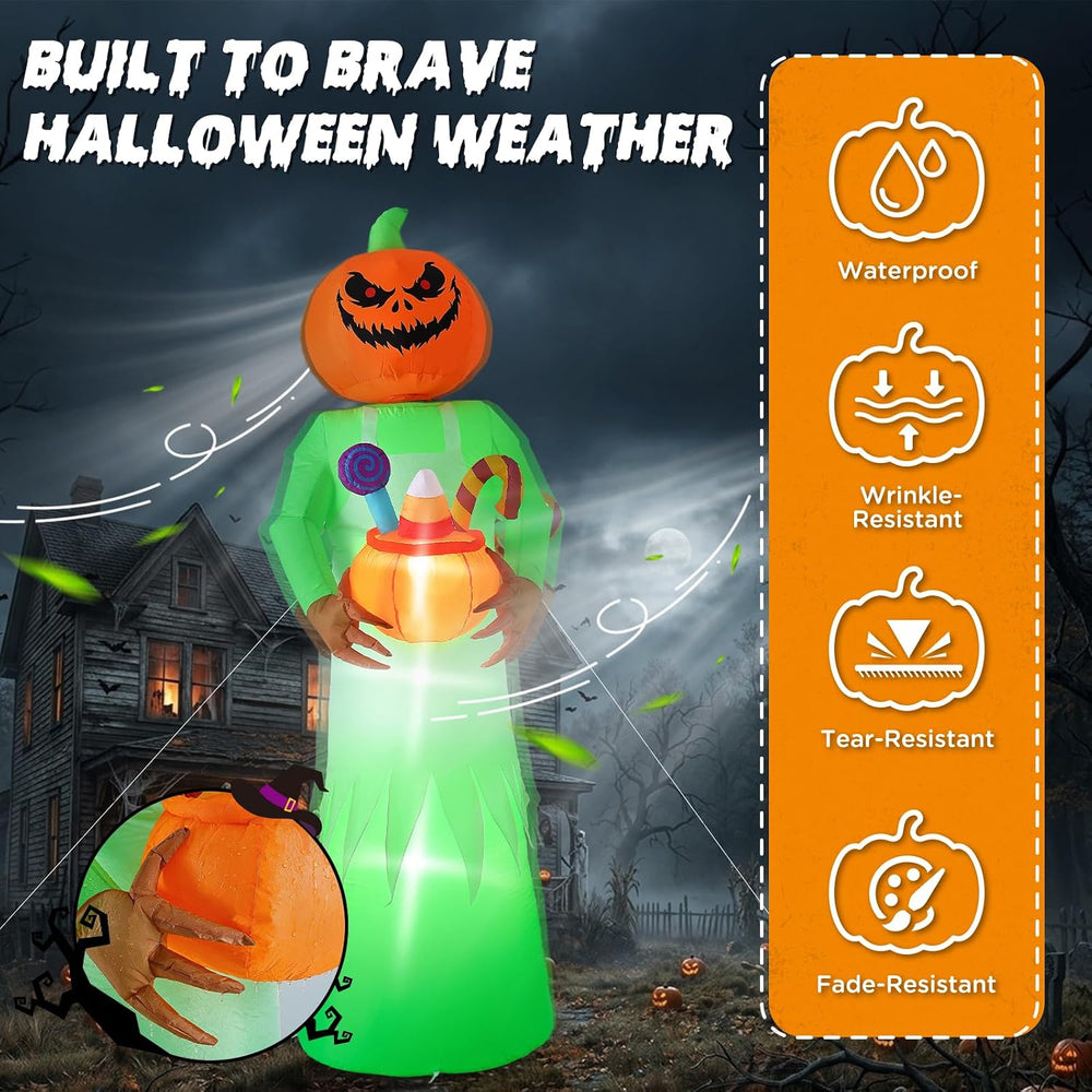 Elegear 10FT Animated Halloween Inflatable with Rotating Pumpkin Head