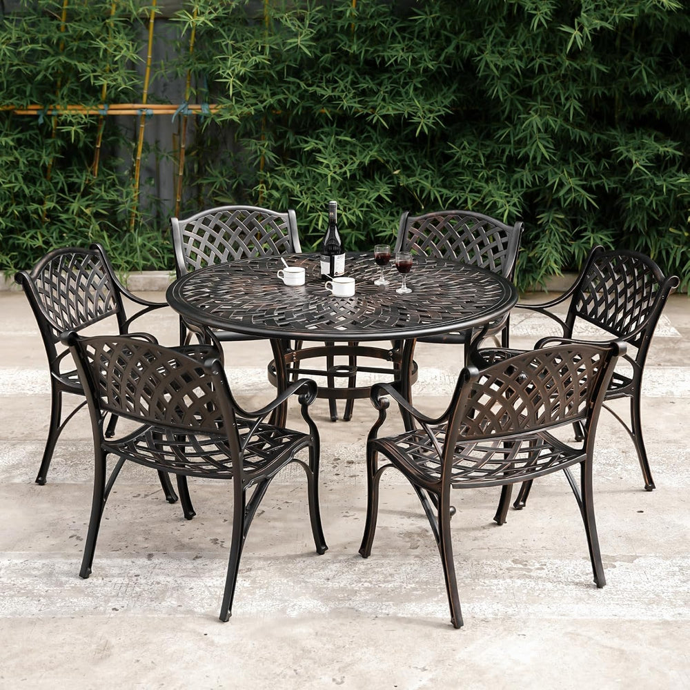 Outdoor Cast Aluminum Chairs Set of 2, Patio Dining Chair with Armrest, All-W...