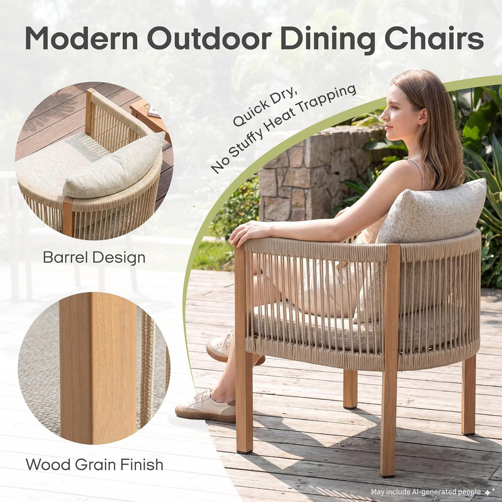 Patio Dining Chairs Set of 2, Rope Rattan Patio Furniture Set, All Weather Ou...
