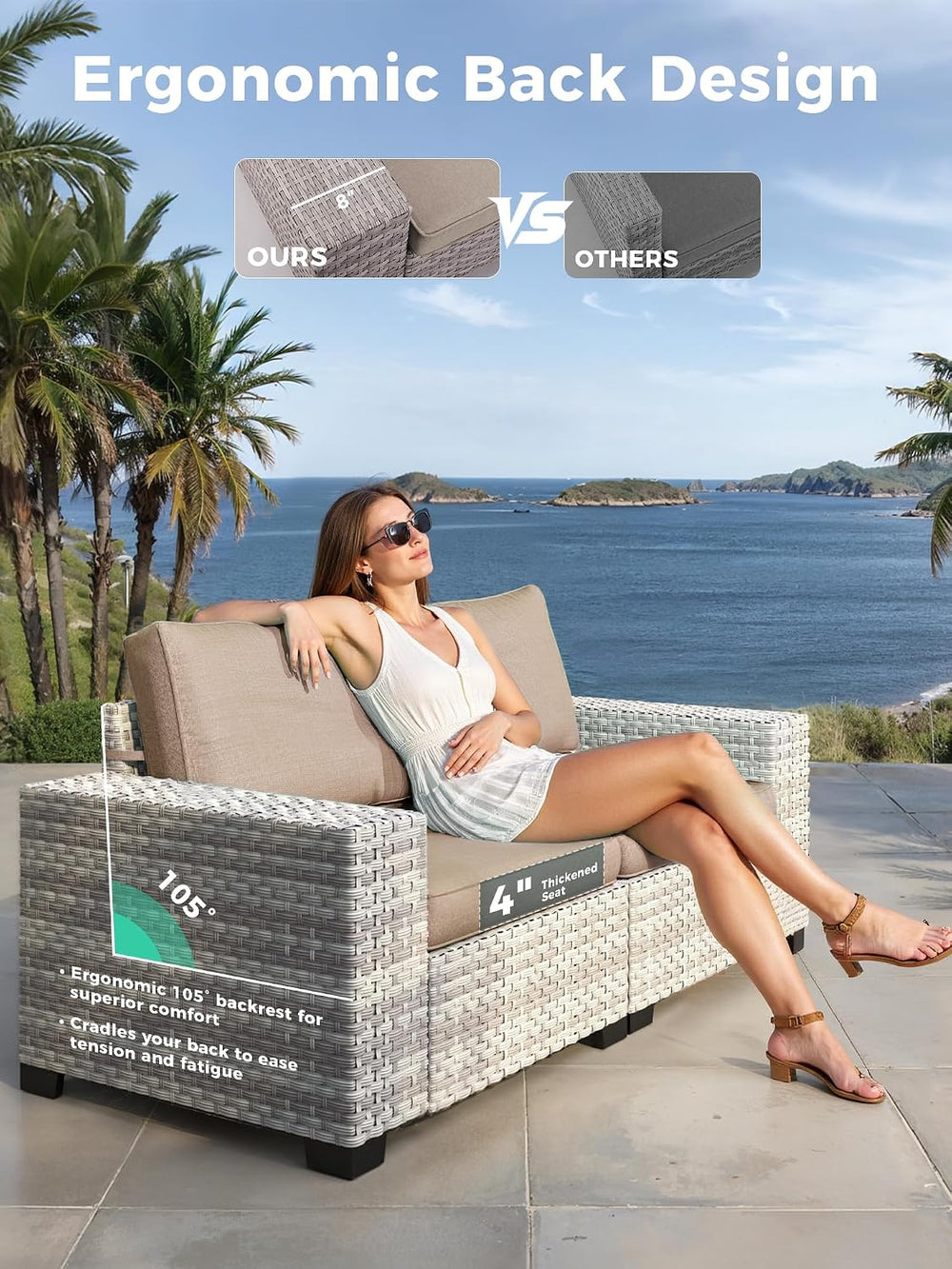 6 Piece Outdoor Wicker Patio Furniture Set Rattan Outdoor Sectional Sofa