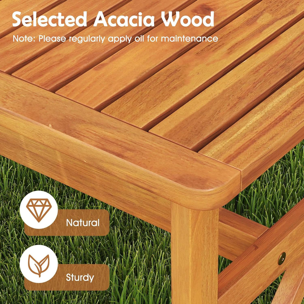 HAPPYGRILL Acacia Wood Outdoor Bench for 2-3 People, Patio Bench with Slatted...