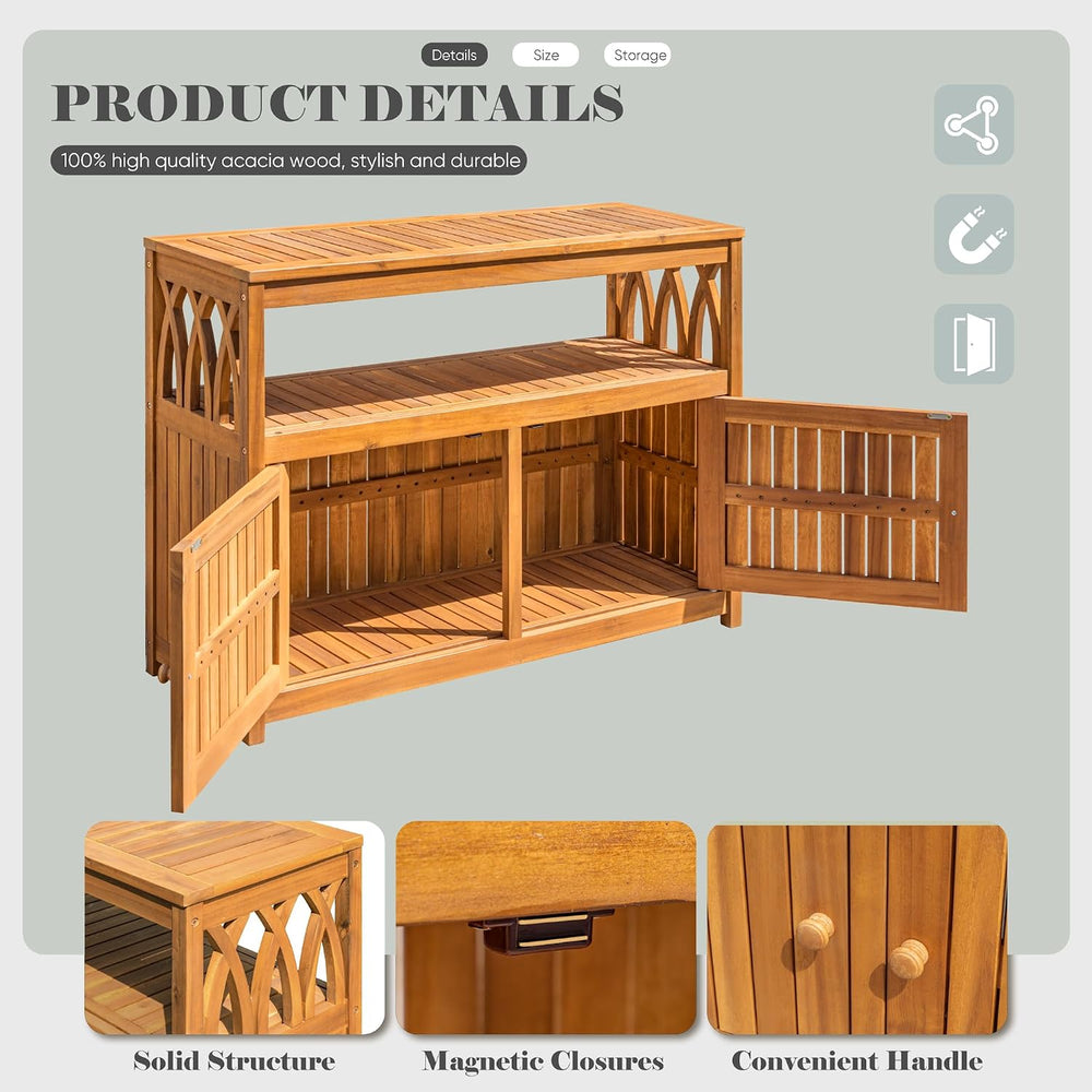 Devoko Acacia Wood Outdoor Storage Cabinet,Waterproof Potting Table, Brown