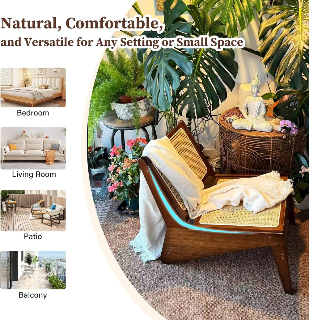 Rattan Accent Chair, Compact Low-Profile Bamboo Chair in Walnut