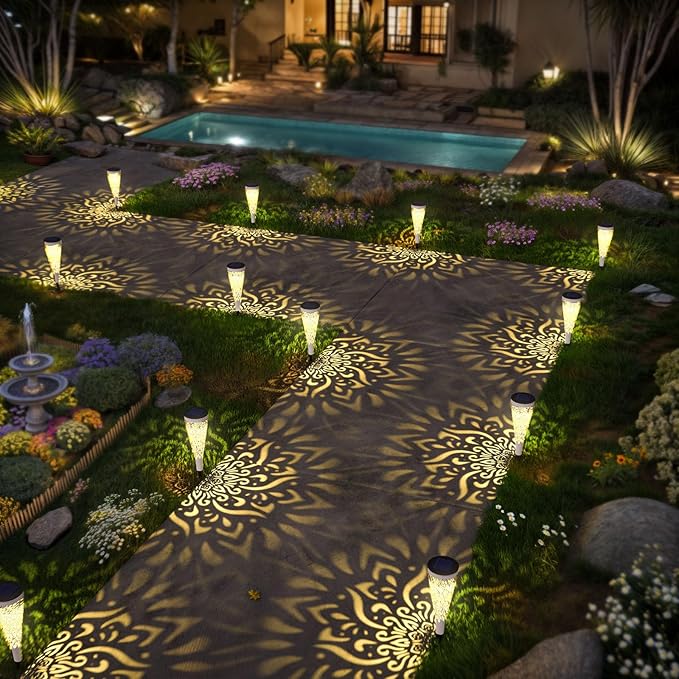 6 Pack Solar Lights Outdoor Garden Decorative Mandala Solar Garden Lights wit...