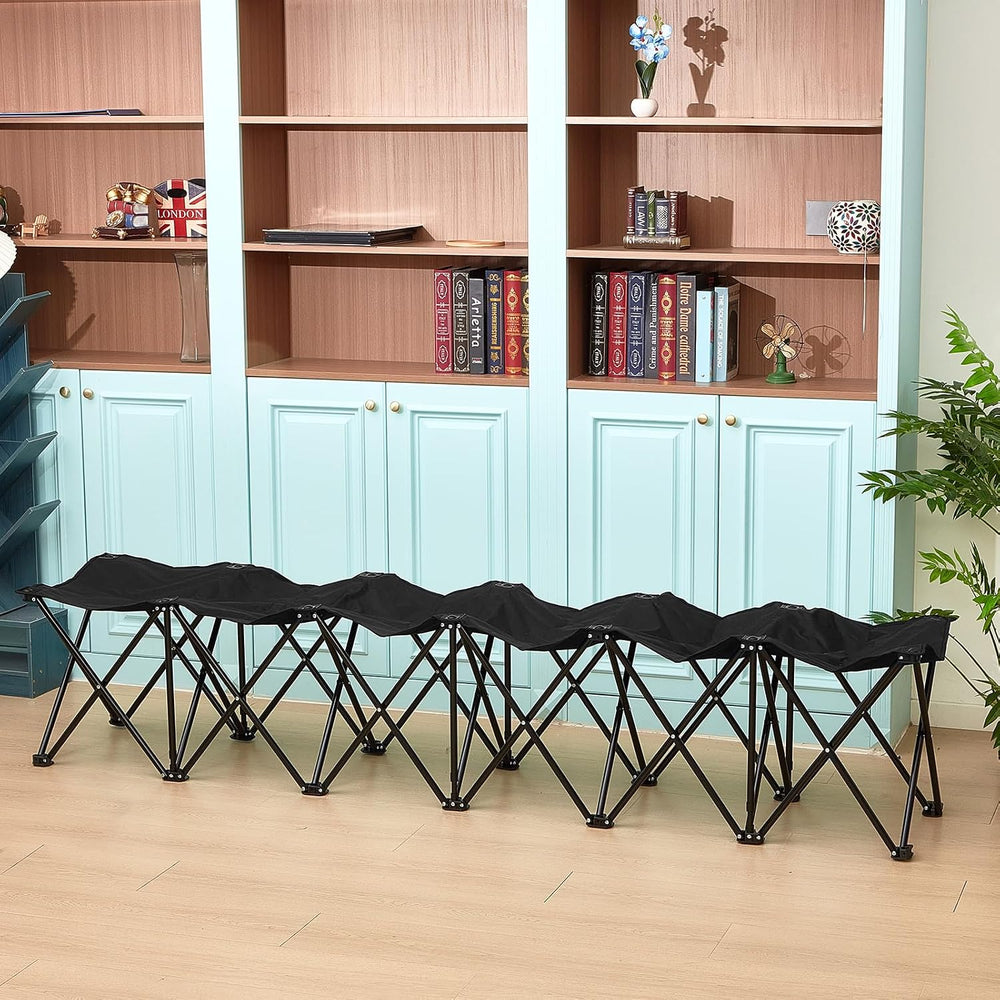 GlikCeil 6 Seats Black Folding Soccer Team Bench Portable Seat for Sports