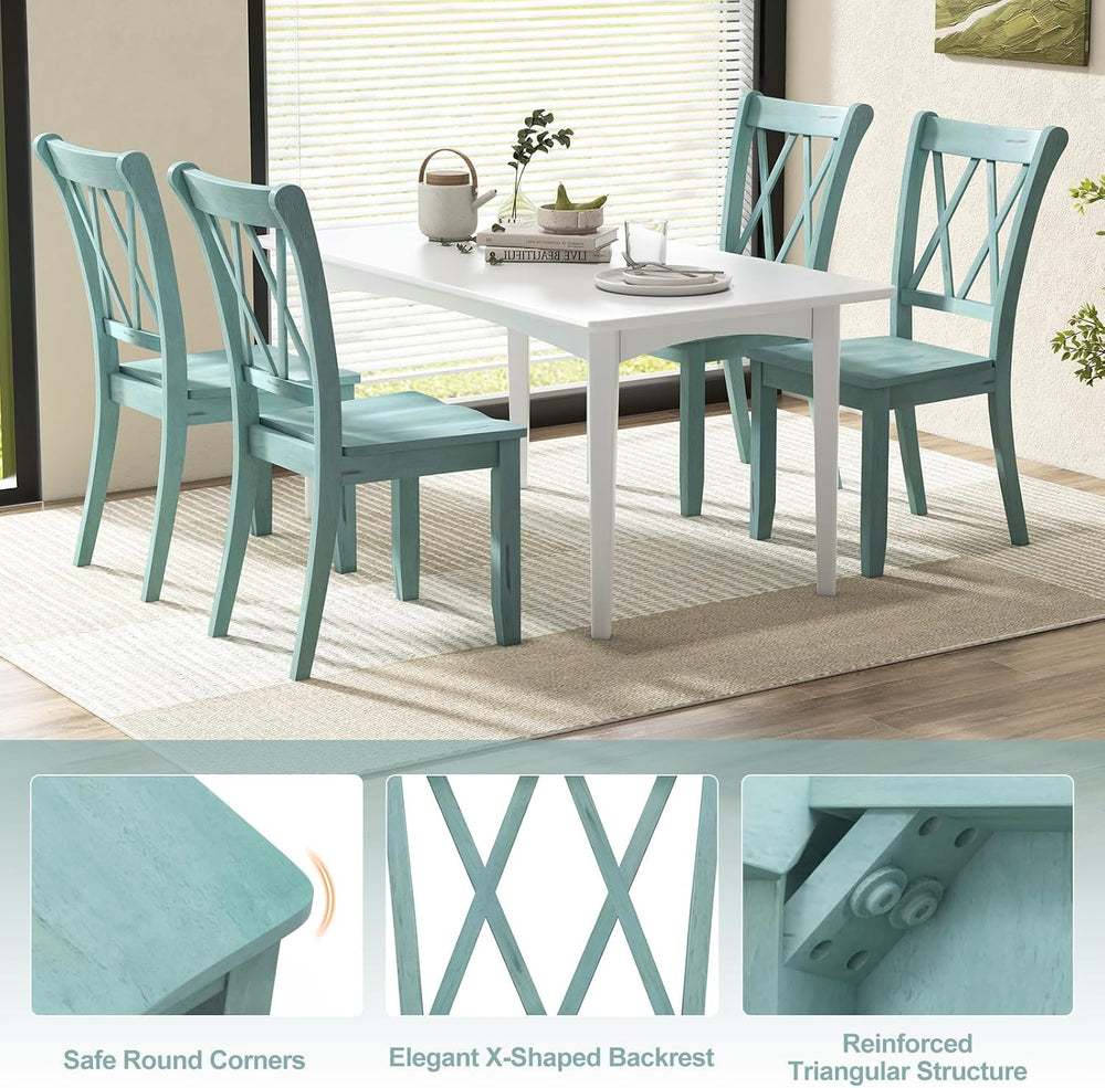 SIMOE Solid Rubberwood Dining Chairs, Set of 2, Green Farmhouse X-Back