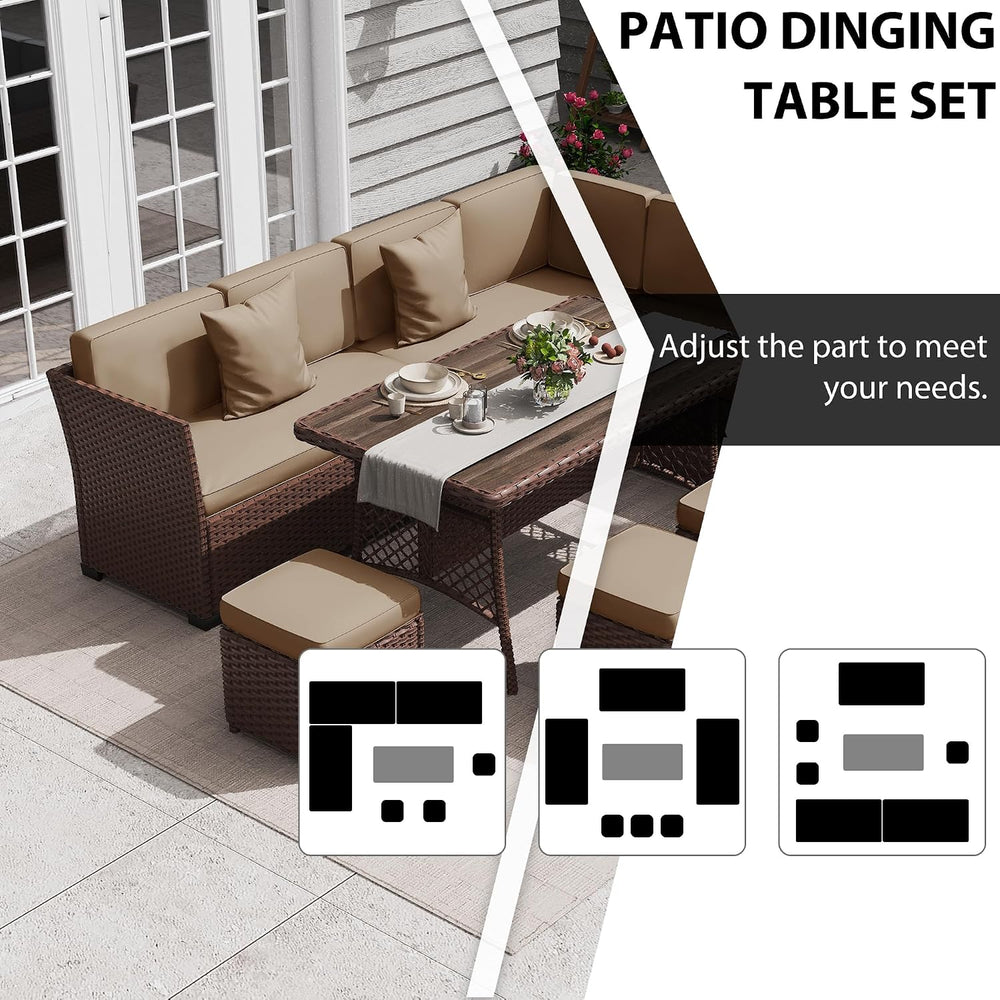 KIGOTY 7 Piece Patio Furniture Set, Outdoor PE Wicker Rattan Outdoor Dining S...