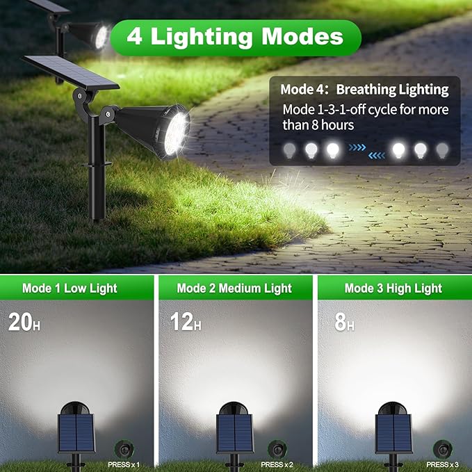 Solar Lights Outdoor Waterproof IP65 180° Adjustable Solar Powered Landscape ...