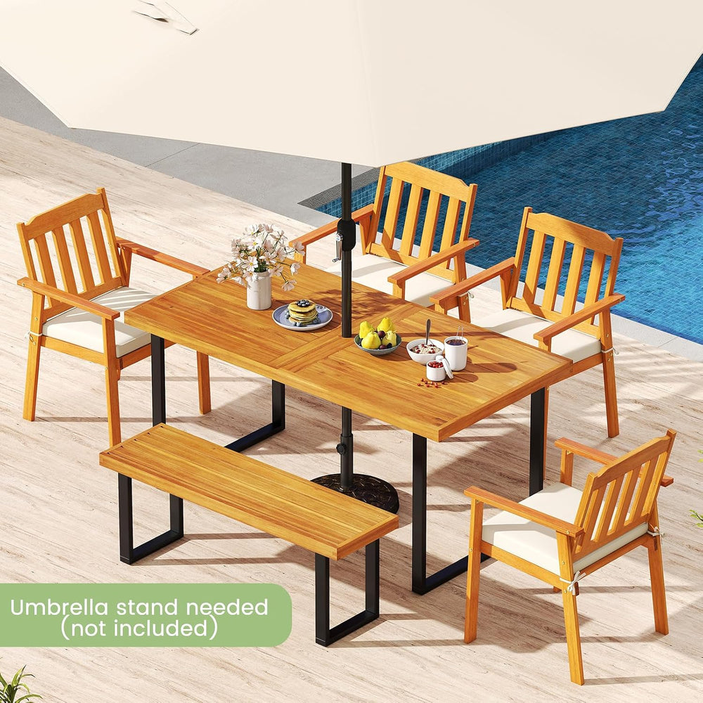 RELAX4LIFE Outdoor Bench Acacia Wood - 48’’ Garden Patio Dining Bench w/Slatt...