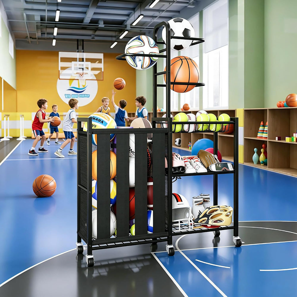 Homeiju Ball Storage Garage Sports Equipment Organizer, Metal, Black